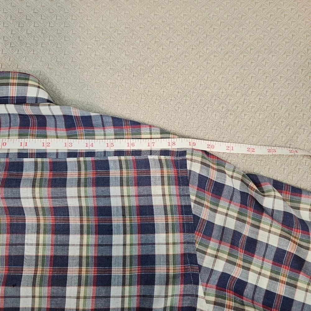 Levis Mens Plaid Short Sleeve Button Down Shirt Tapered Fit Navy Red Cream L